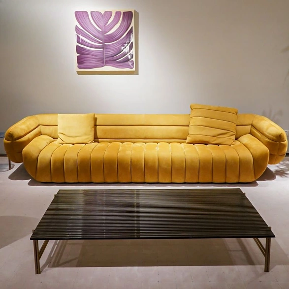 CONEMOON V2220SF4B Minimalist Style Yellow Leather Sofa Set