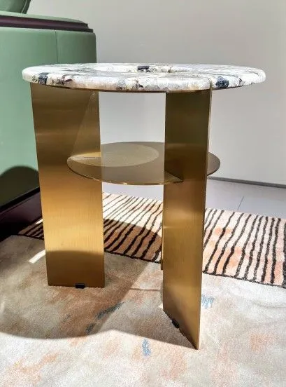 M7710H5 Corner Table: Exquisite Marble - topped Luxury with Gold - toned Frame