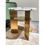 M7710H5 Corner Table: Exquisite Marble - topped Luxury with Gold - toned Frame