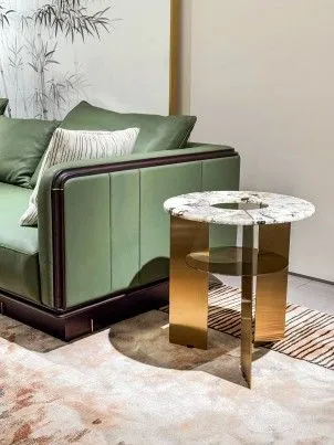 M7710H5 Corner Table: Exquisite Marble - topped Luxury with Gold - toned Frame