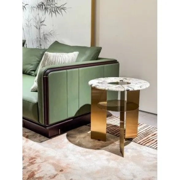 M7710H5 Corner Table: Exquisite Marble - topped Luxury with Gold - toned Frame